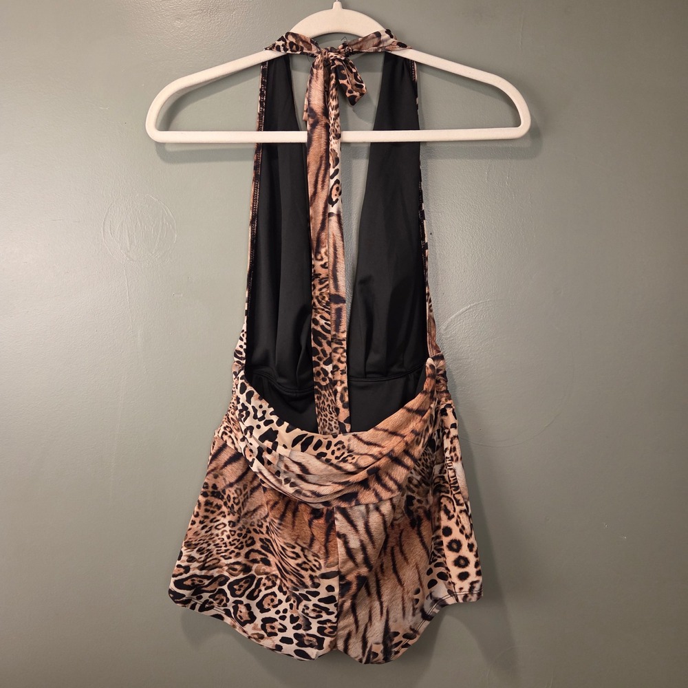 Fashion Nova Women's Leopard Print Tie Halter Romper Size M Y2k Style - Picture 2 of 11